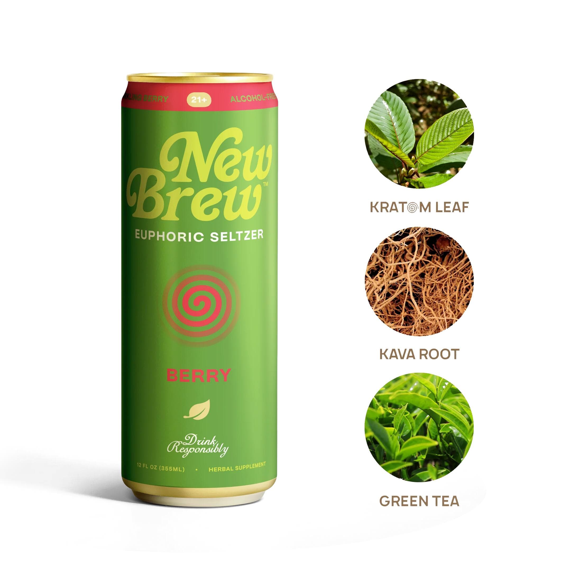 New Brew Euphoric Seltzer Kratom and Kava Berry 12oz — view 2