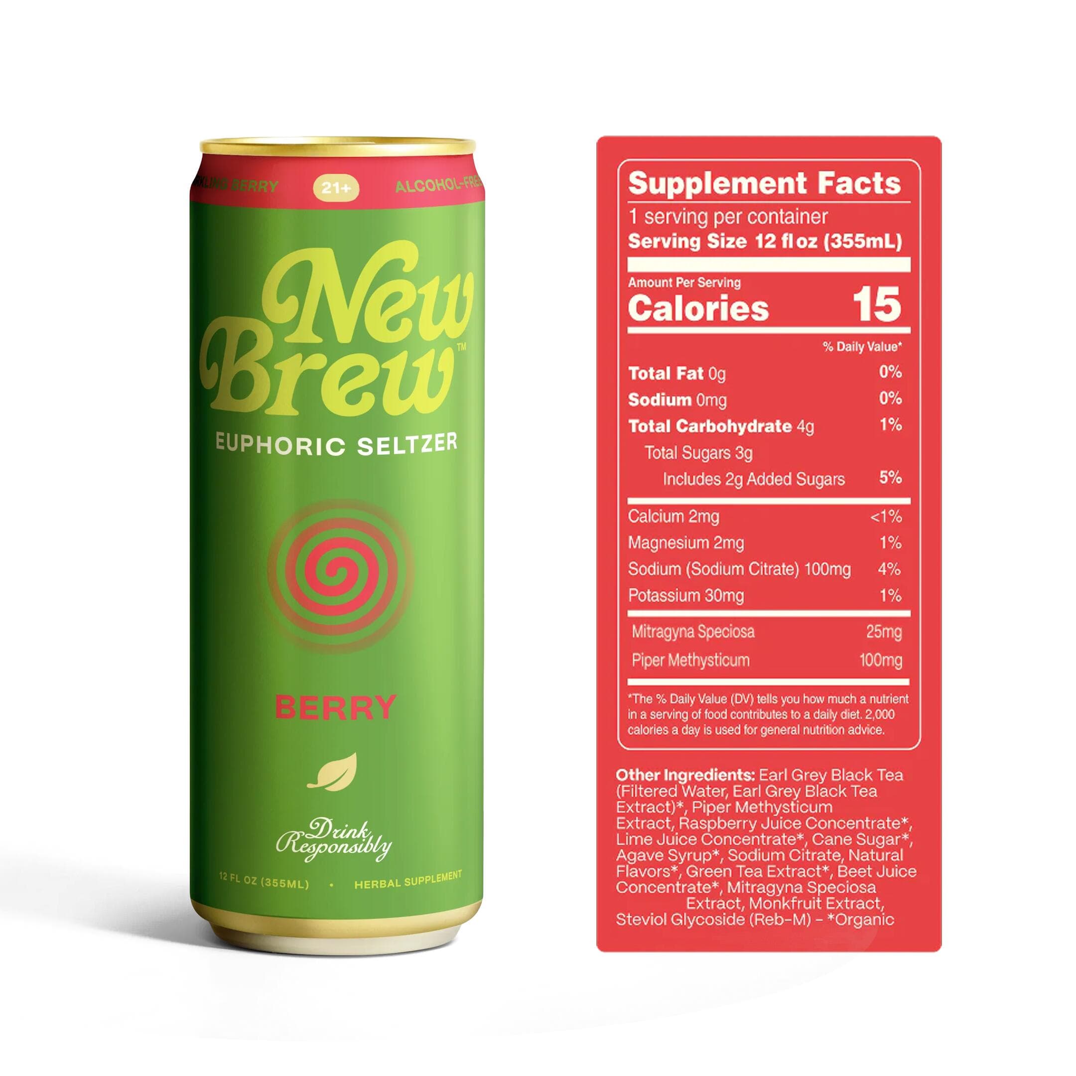 New Brew Euphoric Seltzer Kratom and Kava Berry 12oz — view 3